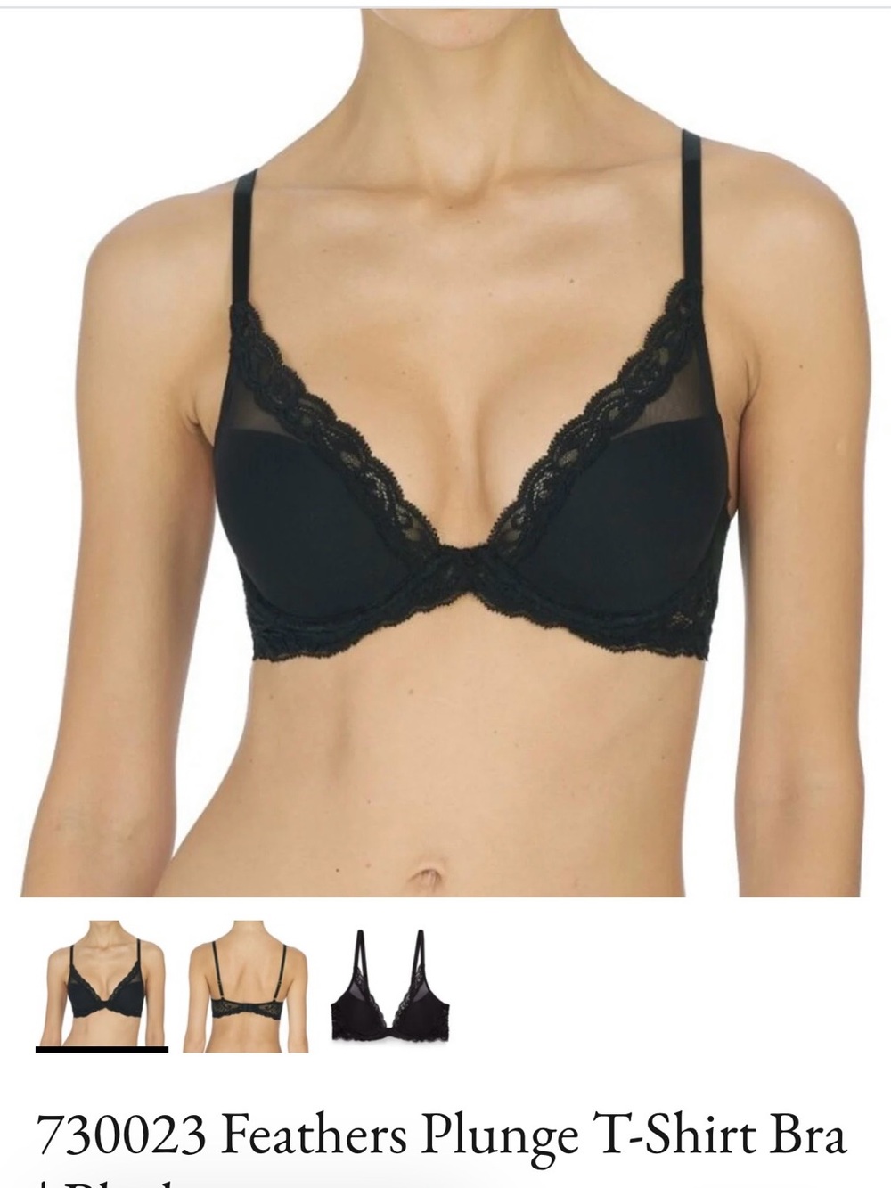NEW Natori black lace feathers t-shirt bra with adjustable straps, size 32C
